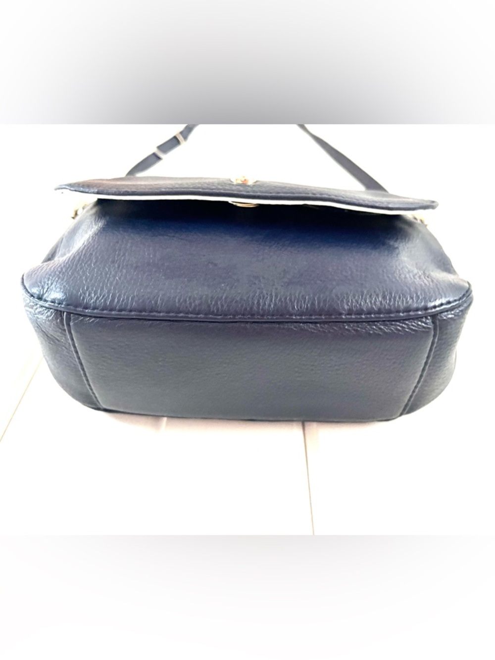 Talbots Navy Pebbled Leather Crossbody Bag with Gold Accent - Picture 3 of 11